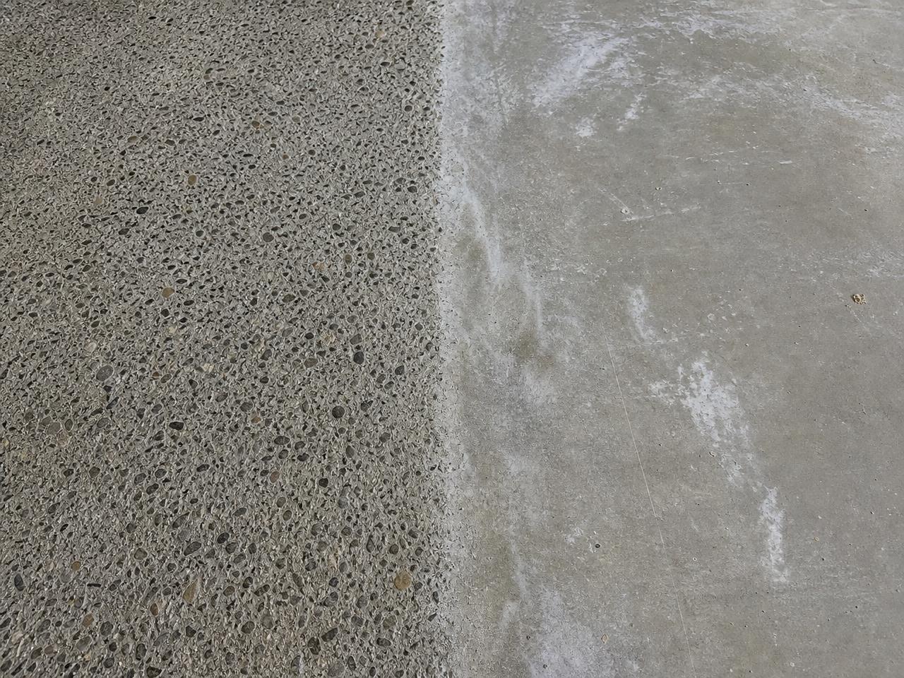 Diamond ground concrete profile next to a smooth acid etched slab